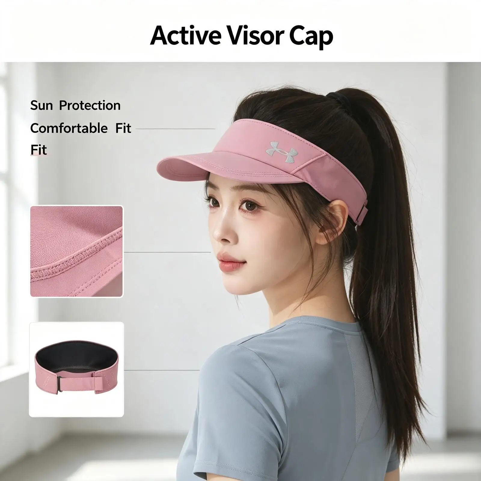 Under New Armour Pink Sports Visor Hat Lightweight Adjustable Strap Sun Protection Cap for Running Tennis Golf Outdoor