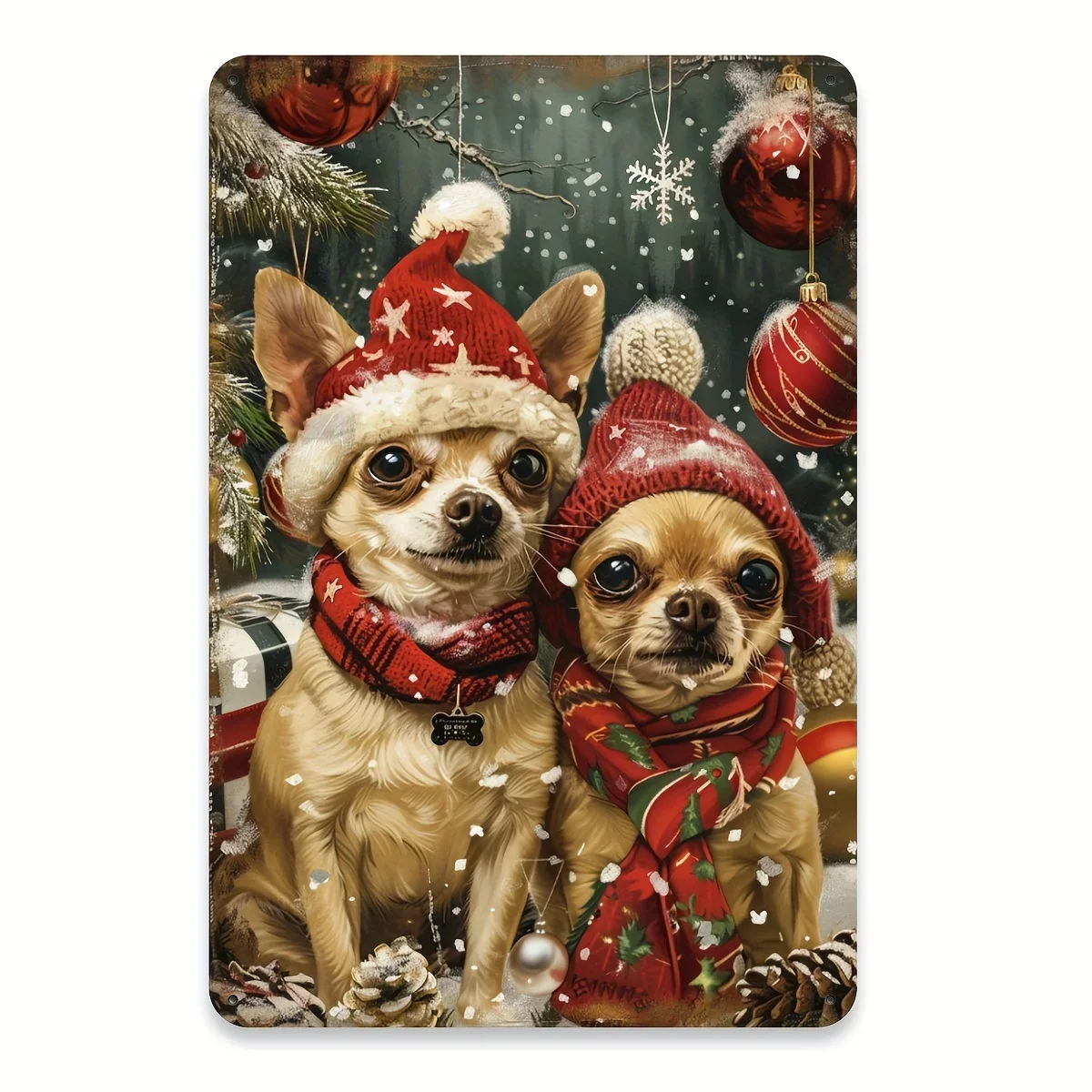 Christmas Chihuahua Metal Tin Sign, Iron Wall Art with Aluminum Foil Carving, Festive Dog Decor for Home, Gym, Cafe, Garage, I
