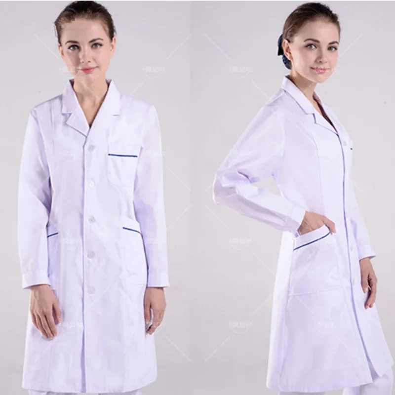 New unisex solid color simple cotton anti-wrinkle overalls long coat beauty salon uniform laboratory pet shop frosted overalls