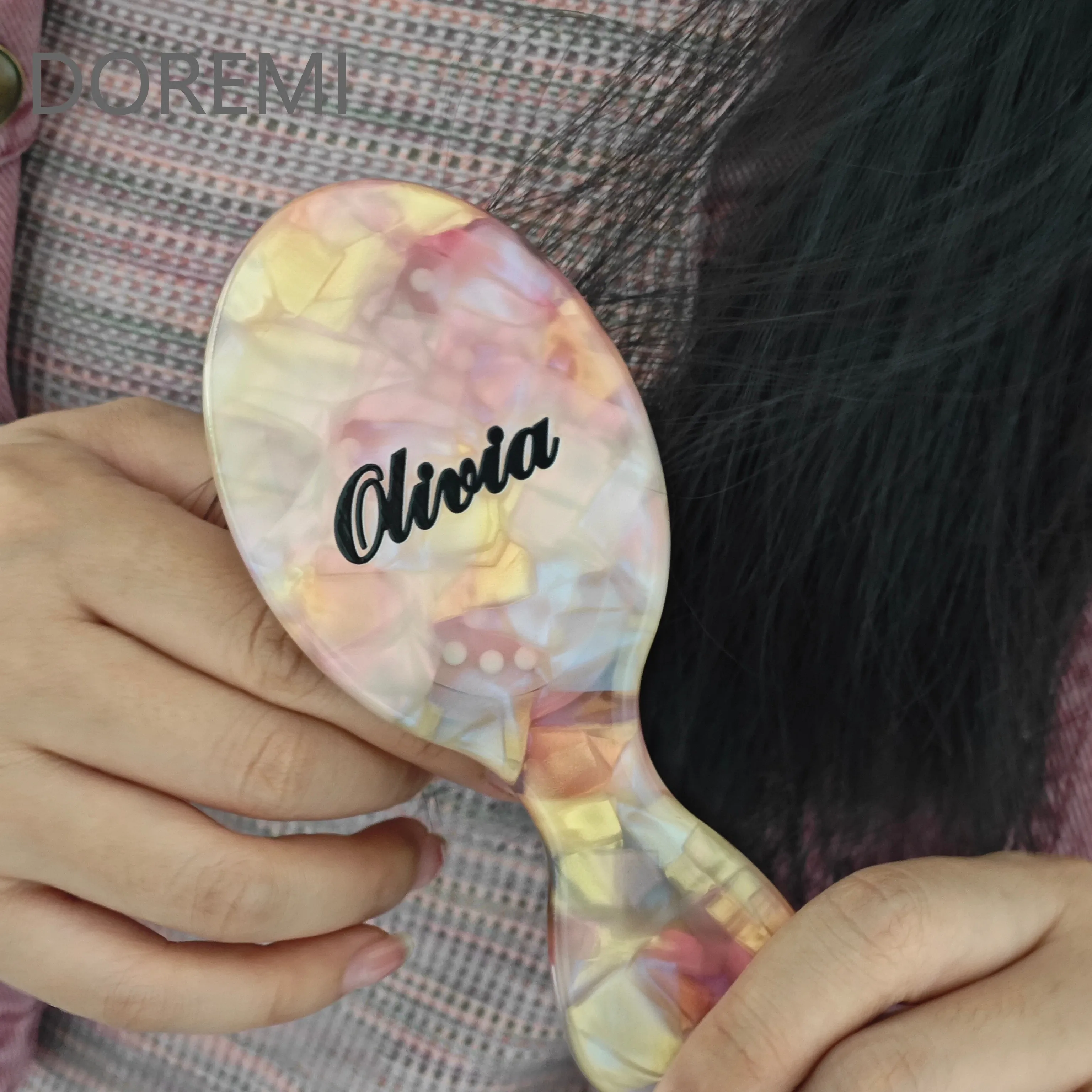 DOREMI Customizable Logo Name Brand Comb Hair Custom Jewelry Gift Pink Girls Comb Christmas Gift Jewelry