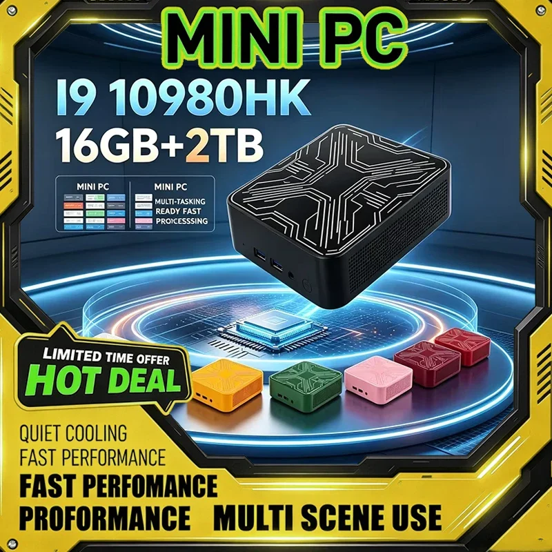 Intel Core I9-10980HK Mini PC 16GB 2TB Multi-Color Pattern WiFi6 Windows 11 Compact Desktop for Office Gaming And Home Use