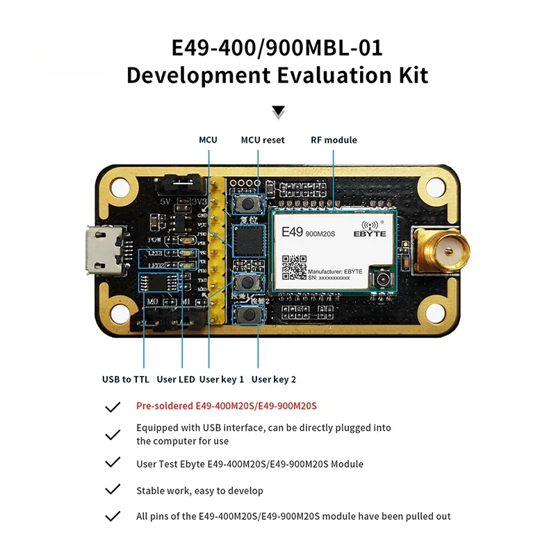 CMT2300A Wireless Module Testing Board CDEBYTE E49-900MBL-01 Pre-soldered E49-900M20S USB Interface Testing Kit Easy Use