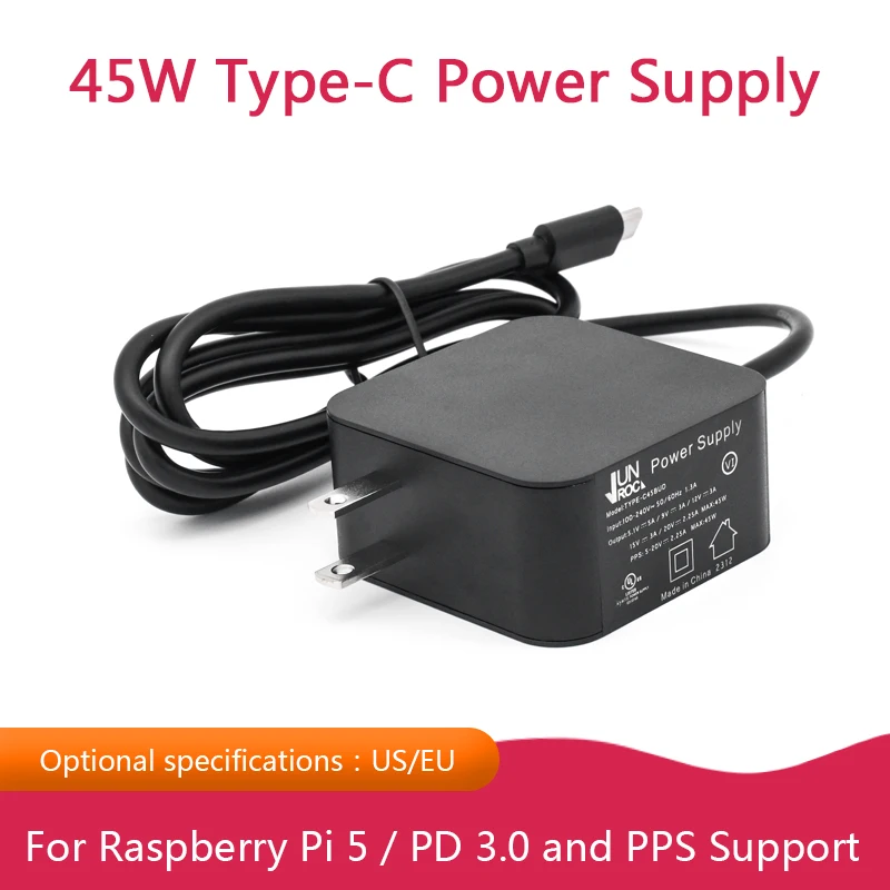 

Raspberry Pi 5 45W Type-C Power Supply Support PD 3.0 And PPS Optional Specification US EU