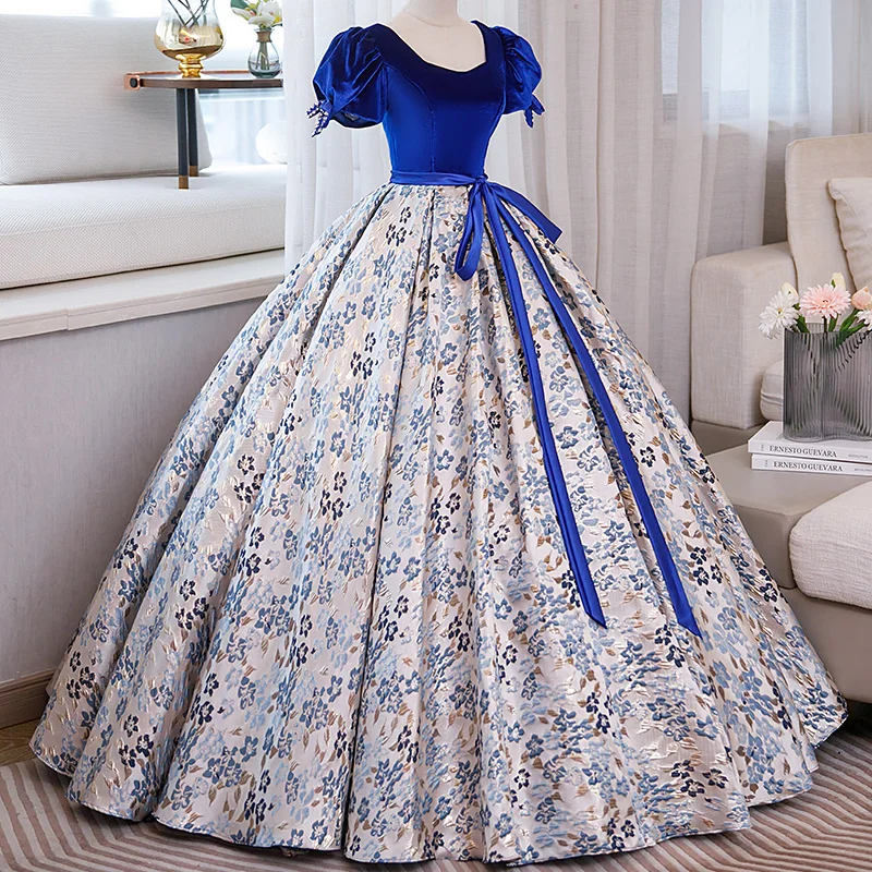 Temperament Fluffy Dress Evening Gown With Floral Patchwork High-end Performance Costume Dress Customized