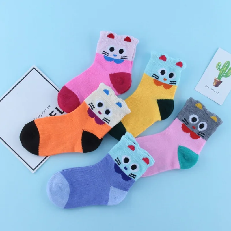 5 Pairs of Children Socks Boys and Girls Cute Big-eyed Cat Cartoon Socks Socks