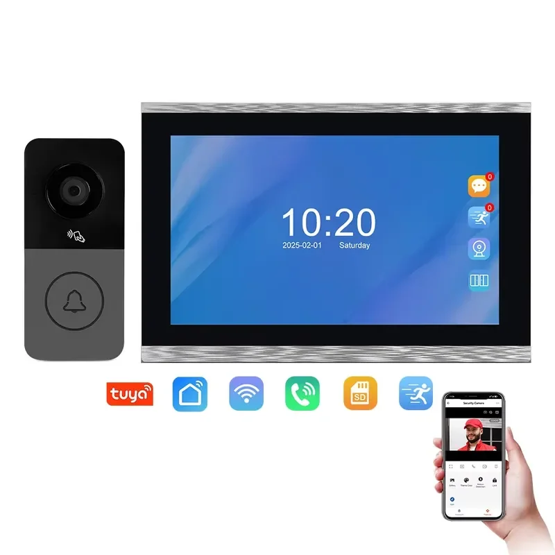 2026 Latest 10.1inch Touch Screen Wifi Video Doorbell Phone Night Vision with Multiple Unlocking Methods 4-Wire Ahdtuya Smart