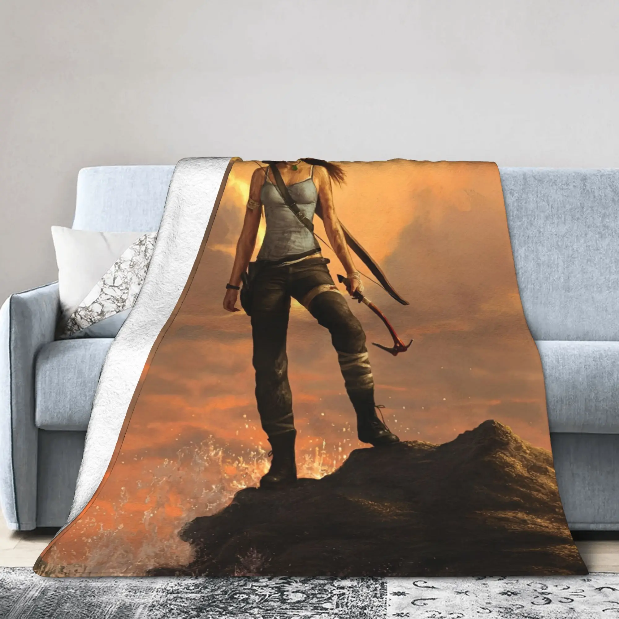 Tomb-Raider Lara Croft Blanket Survival Video Game Flannel Vintage Breathable Throw Blanket for Bedding Lounge Winter Travel