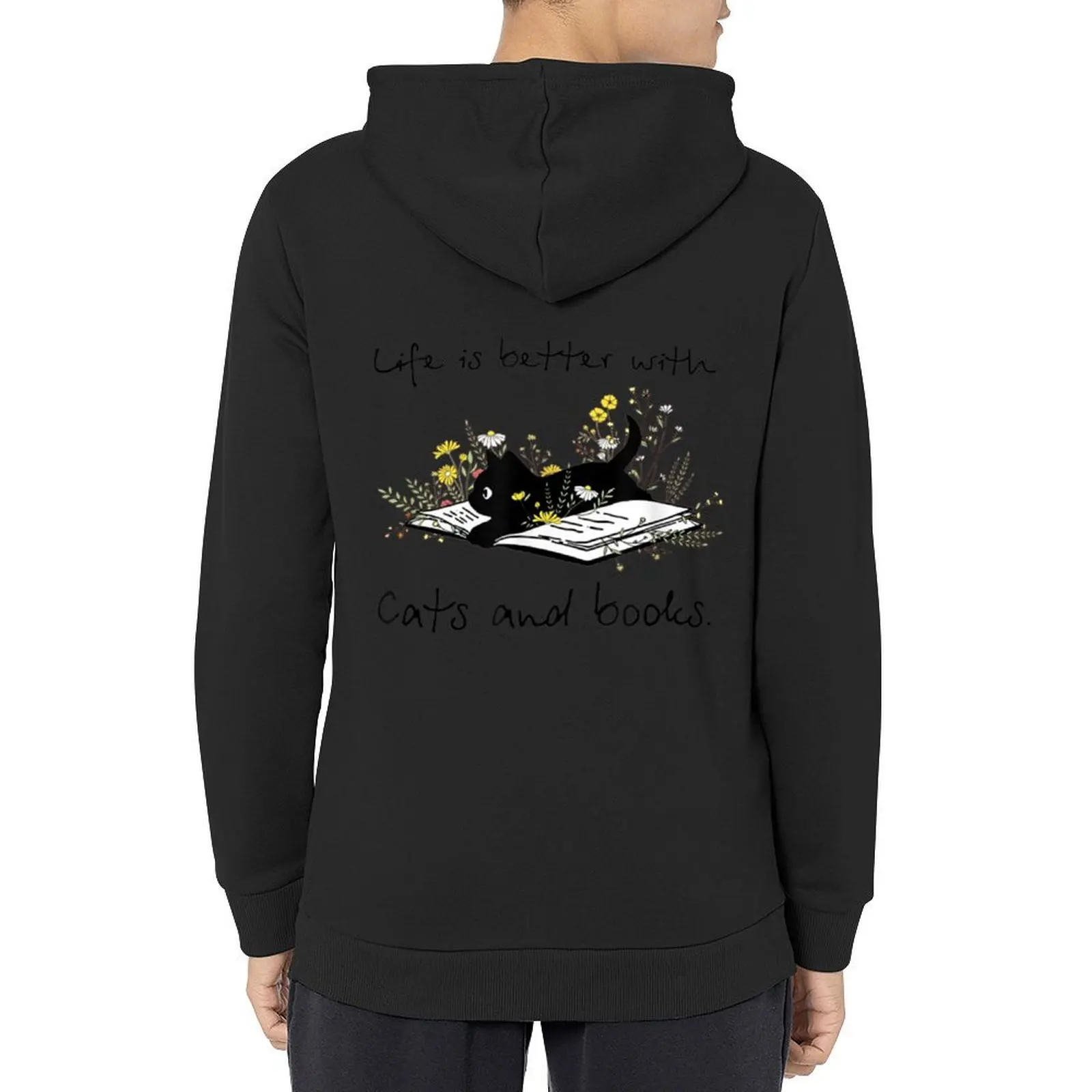 

Life Is Better With Cats And Books Hoodie men's winter sweater men wear anime clothes aesthetic clothing men's hoodies