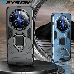 KEYSION Shockproof Armor Case for Realme 12+ 5G 12 Pro Silicone+PC Metal Ring Stand Holder Phone Cover for OPPO Realme 12 Pro+5G