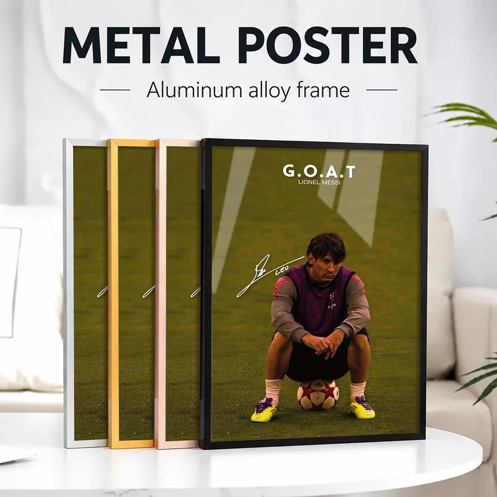 Lionel Messi Metal Poster With Aluminum Alloy Frame Personalized Photo Victory Style Wall Art For Teen Bedroom Sports Fan Gift