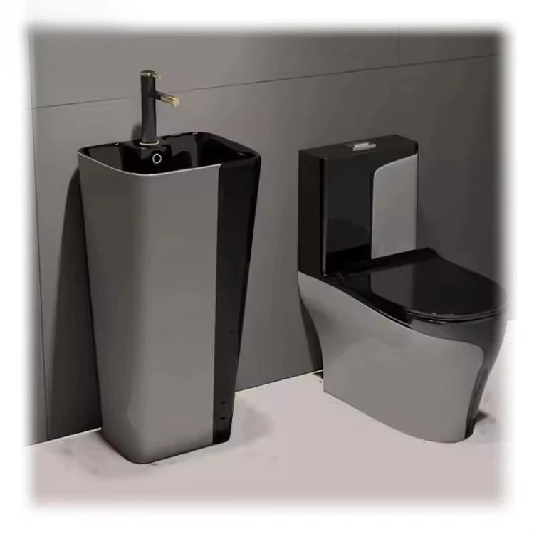 multi-color gray black integrated toilet sink black line integrated ceramic square toilet toilet set