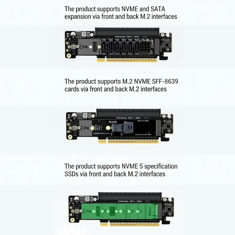 Y1UB Flexible PCIe5.0 to Multiple Slots Adapter Supporting Graphics Cards and Fast Speed SSDs with 8+4+4 Lane Division