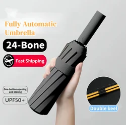 24 Bone Fully Automatic Umbrella Double Bone Folding Umbrella For Sun UV Protection Rain Resistance Strong Wind Resitance