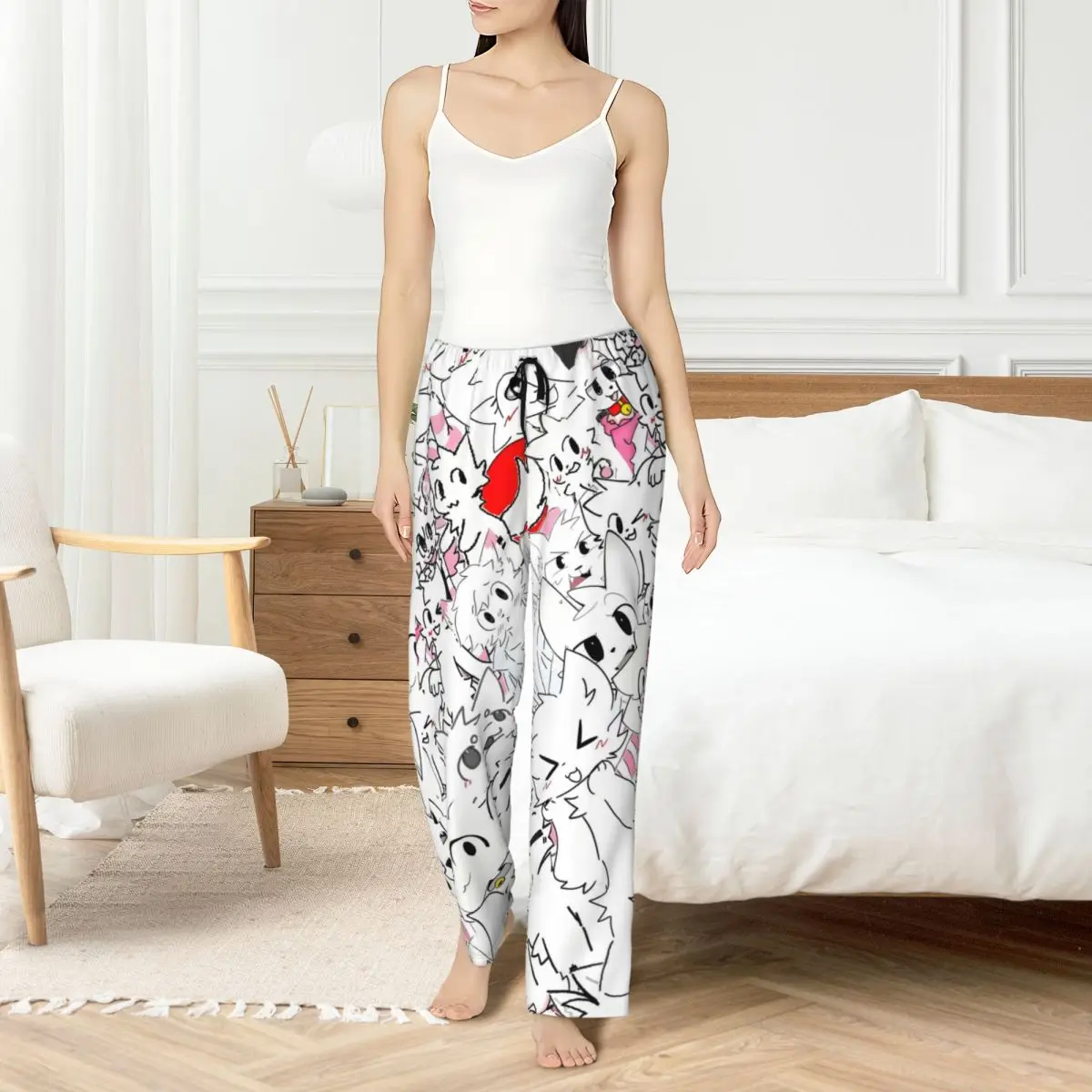 

Женские пижамные штаны Boykisser Silly Cat на заказ, милая одежда для сна с героями мультфильмов, эластичные штаны для сна с карманами