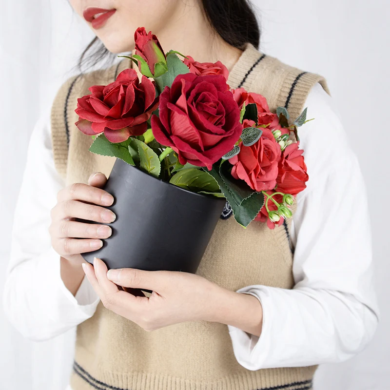 Blumenkasten, Geschenkverpackung, tragbar, rund, klein, Umarmungseimer, Aufbewahrung, Blumenverpackung, Blumenstrauß, Karton, Süßigkeiten, Tag, Mutter, Rose – Detail 7