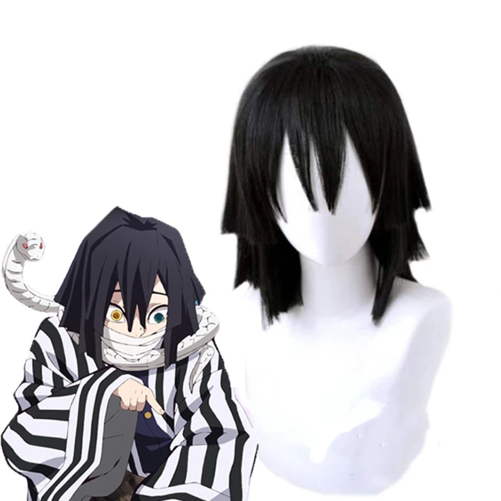 

High Quality Wig Halloween Demon Slayer Iguro Obanai Cosplay Wig Short black Straight Wig Anime Coser Heat Resistant Fiber