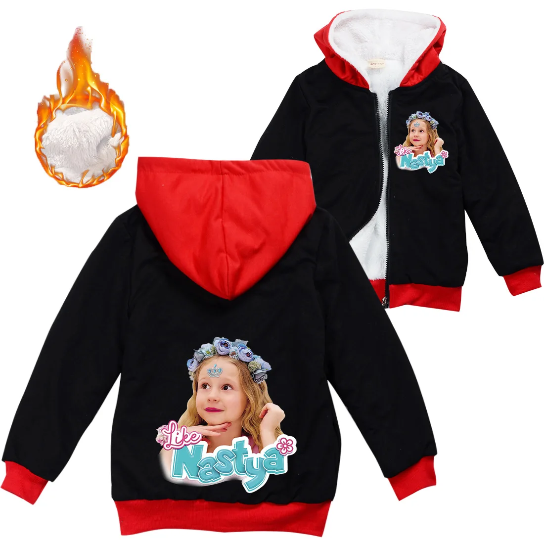 Russia Like Nastya Clothes Kids Winter Coats Baby Girls Outerwear Kid Hoodies Cardigan Zipper Jacket Children\'s Thicken Sweater