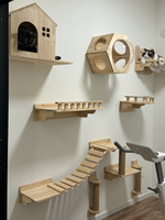 Wall Mounted Cat Climbing Shelves Wooden Cat Tree Hammock Bed Scratching Posts Cats Lookout Perches Caves Kitten Gym Accessories