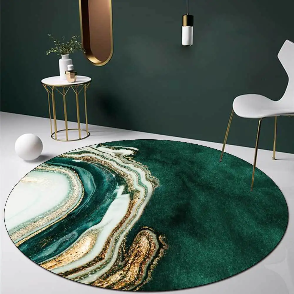 Fashion Modern Nordic Minimalist Abstract Green and Gold Houndstooth Living Room Bedroom Non-slip Mat Carpet Dropshipping POD