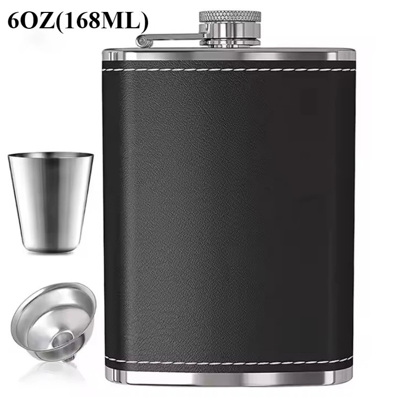 Portable Stainless Steel Hip Flask Flagon Whiskey Wine Pot Bottle Gift 6Oz with Leather Holder Vodka Wine Bottle Liquor Bottle