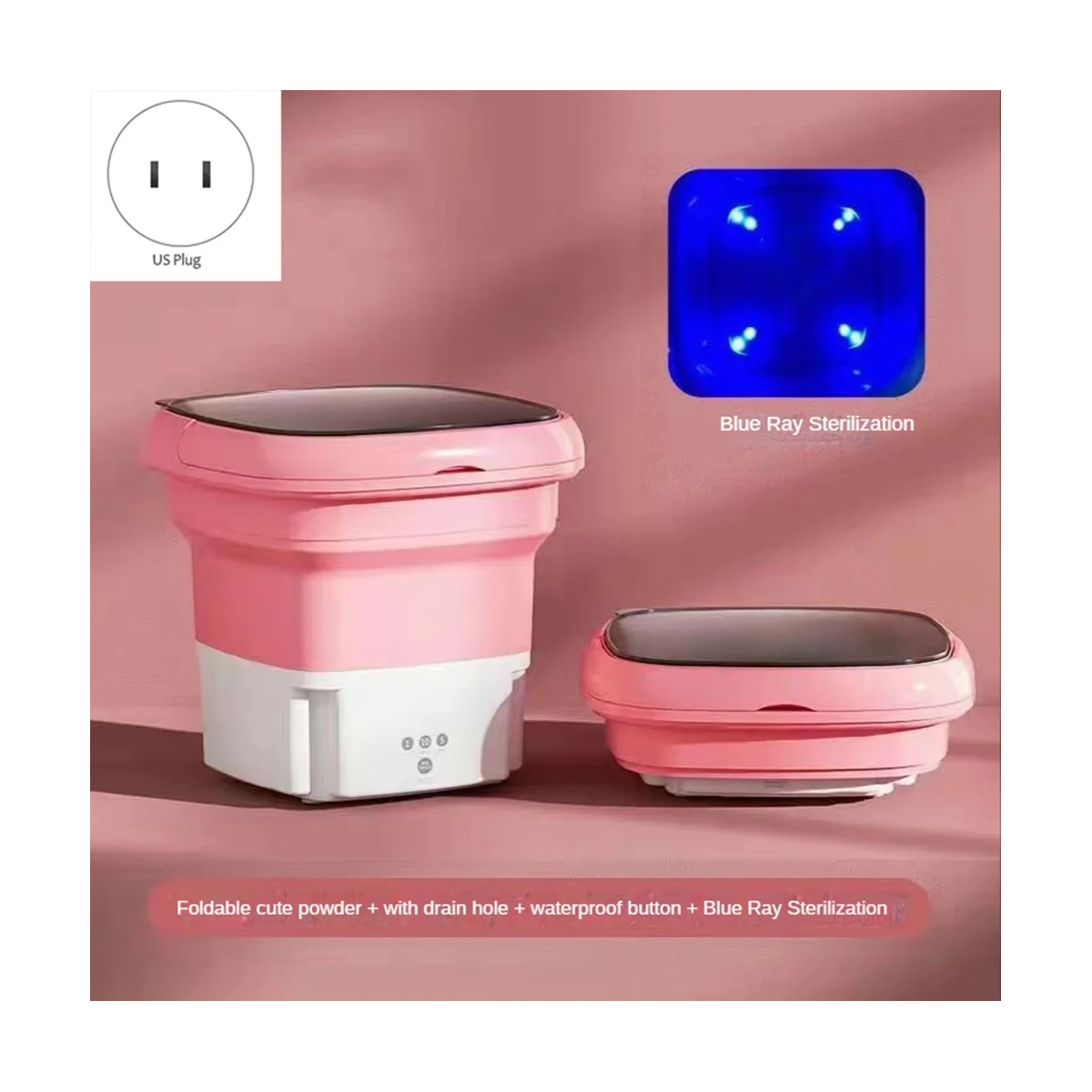 ポータブルミニ洗濯機,ペースウォッシャー,折りたたみ式,キャンプ用,Strava,ピンクプラグ