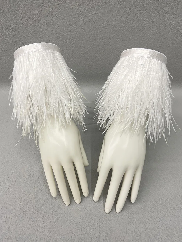 Fringe Ostrich Feathers Cuff Shirts Accessories Women Fashion Cuffs Fluffy Natural Ostrich Feather 24 Color Fur Wrist Cuffs 2022