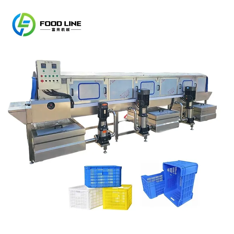 Commercial Crate Washing Machine Automatic Basket Cleaning System for Food Processing Plants