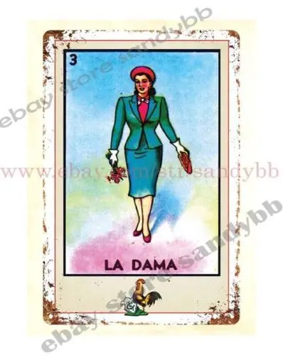 la dama loteria card mexican metal tin sign art wall-Aluminum