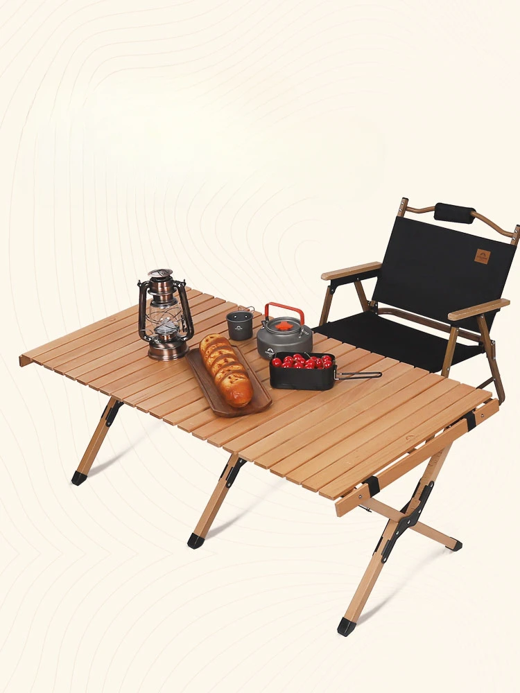 Outdoor Chicken rolls table Folding table Convenient table and chair set Picnic camping solid wood beech