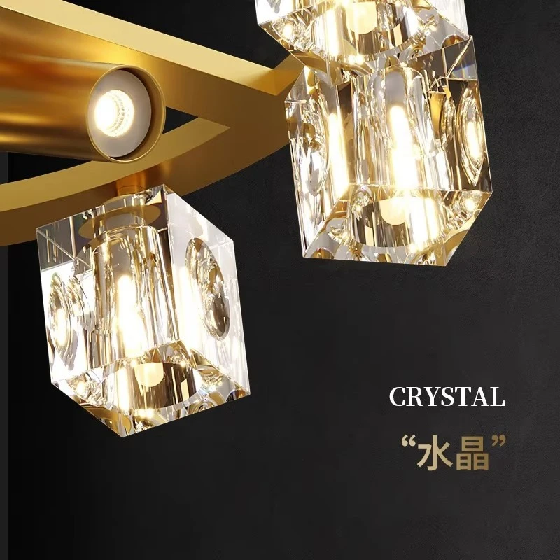 

All Copper Light Luxury Living Room Light Modern And Simple Crystal Ceiling Light Restaurant With Spotlights Bedroom Light