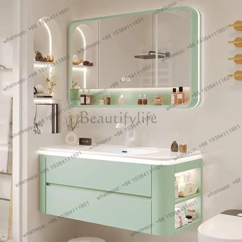 

Oak bathroom cabinet integrated basin ceramic wash basin cabinet combined bathroom wash basin cabinet