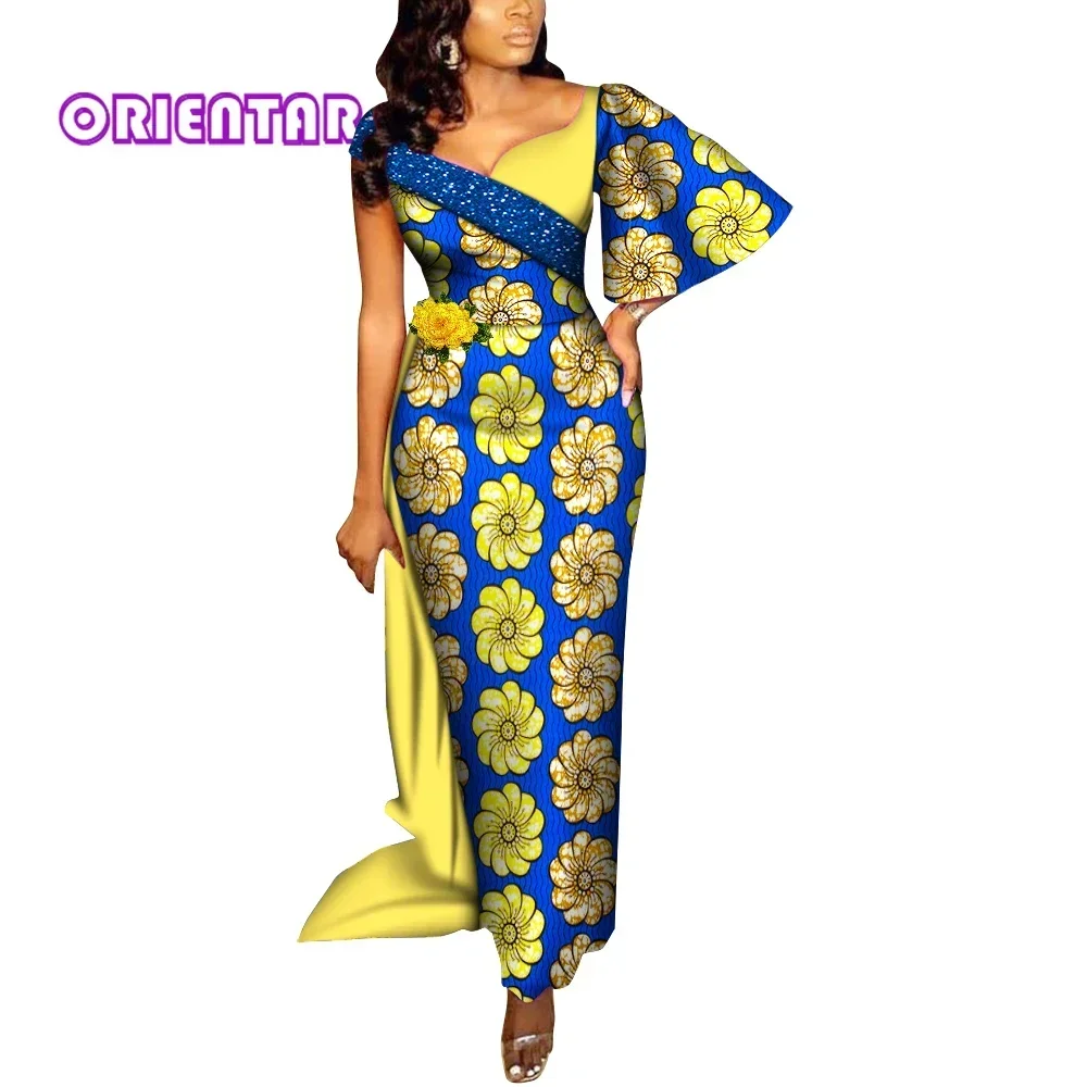 Fashion African Dresses for Women One Shoulder Bodycon Long Evening Dress Ankara African Print Party Dress WY6914