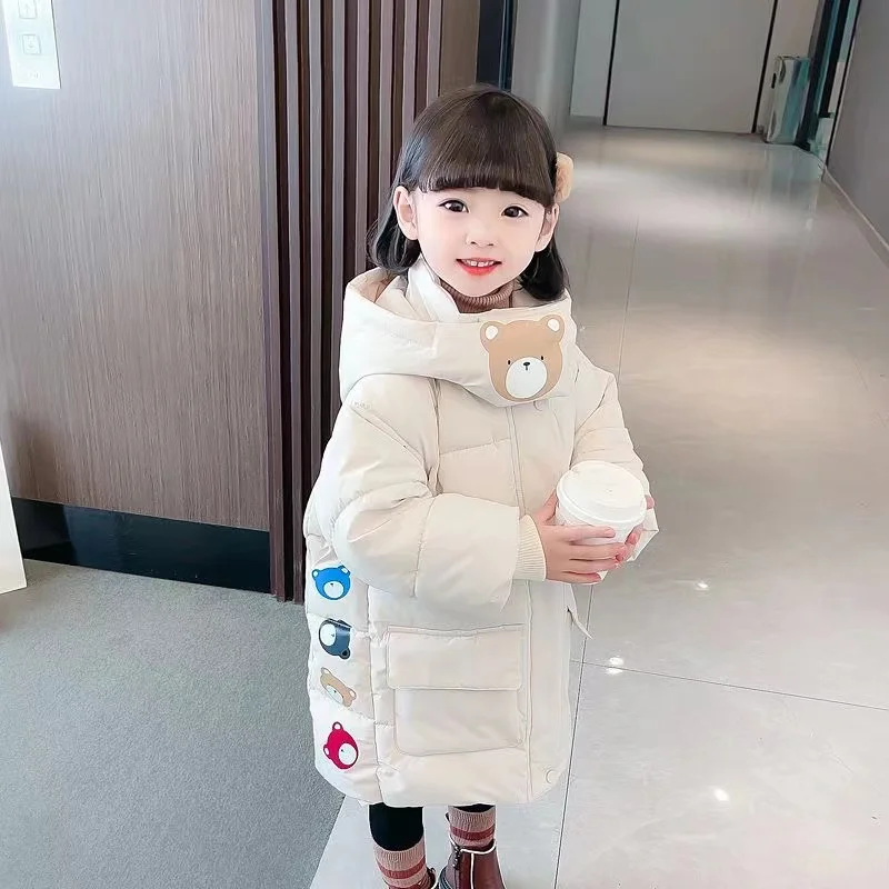 

Girls Cotton Jacket Mid Length 2024 Winter Clothing Korean Version Down Cotton Jacket For Small And Medium-sized Girls Plush Top