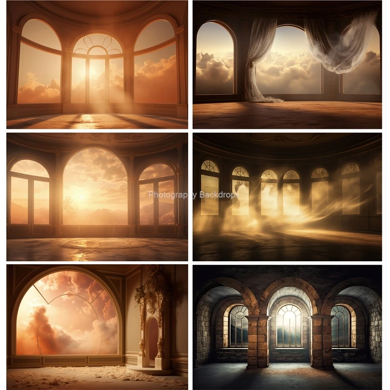 

ZHISUXI Empty Room Archway Gold Heaven Gates Photography Backdrops Props Castle Home Decoration Indoor Background TQ-12