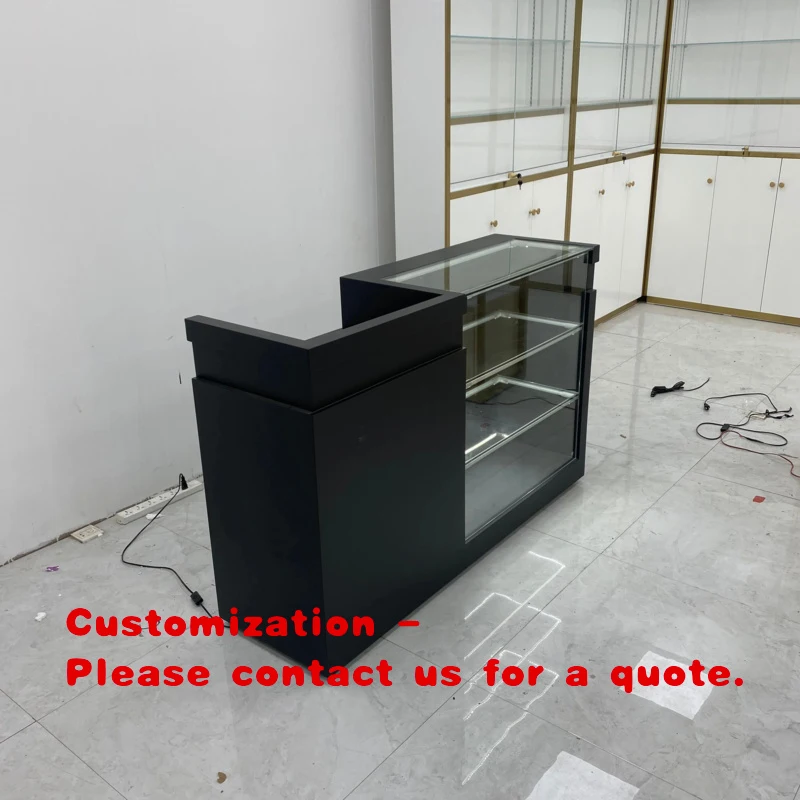 custom.Black Commercial Display Cabinet with Cash Register Multi-layer Glass Display Cabinet Store Display Counter