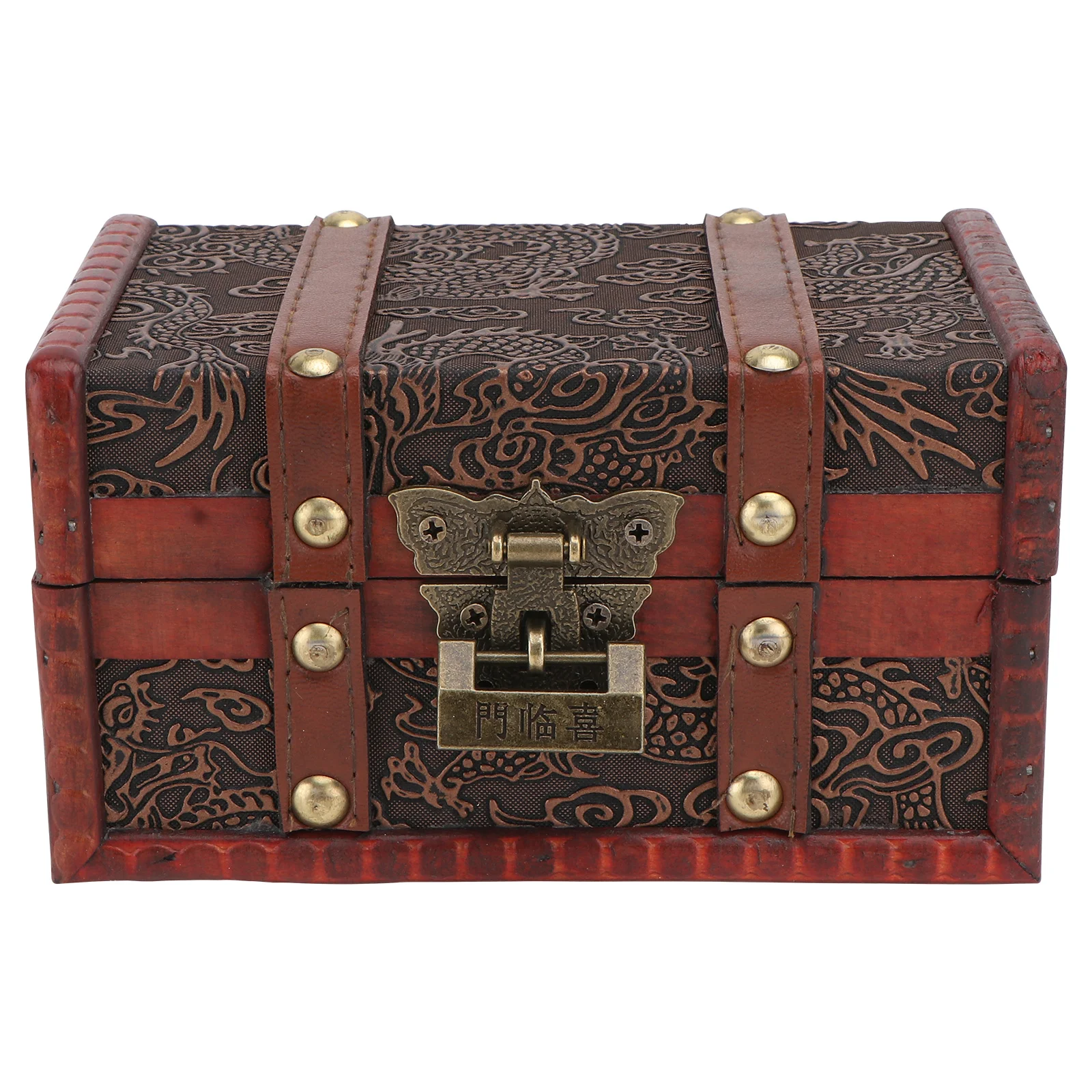 1Pcs Wooden Jewelry Box Decorative Wooden Case Dark Red Waterproof Durable Safe Gift Wrapping Decorative Box Retro Jewelry Case