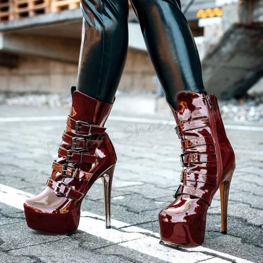 

Claret Side Zipper Buckle Decor Boots Platform Stilettos High Heels High Heel Shoes for Women Heels 2025 New Zapatos Para Mujere