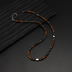 Natural Stone 6mm Tiger-eye Beads Hematite Beaded Necklace for Men Handmad Jewelry