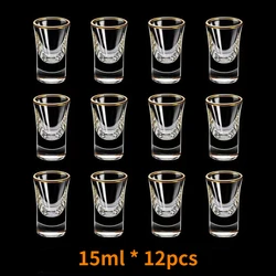 12pcs Gold Foil Baijiu Cup Household Creative Small Cup 15ml Smooth Cup Glass Gilt Edged Cups Wine Dispenser Spirits Wine Cups