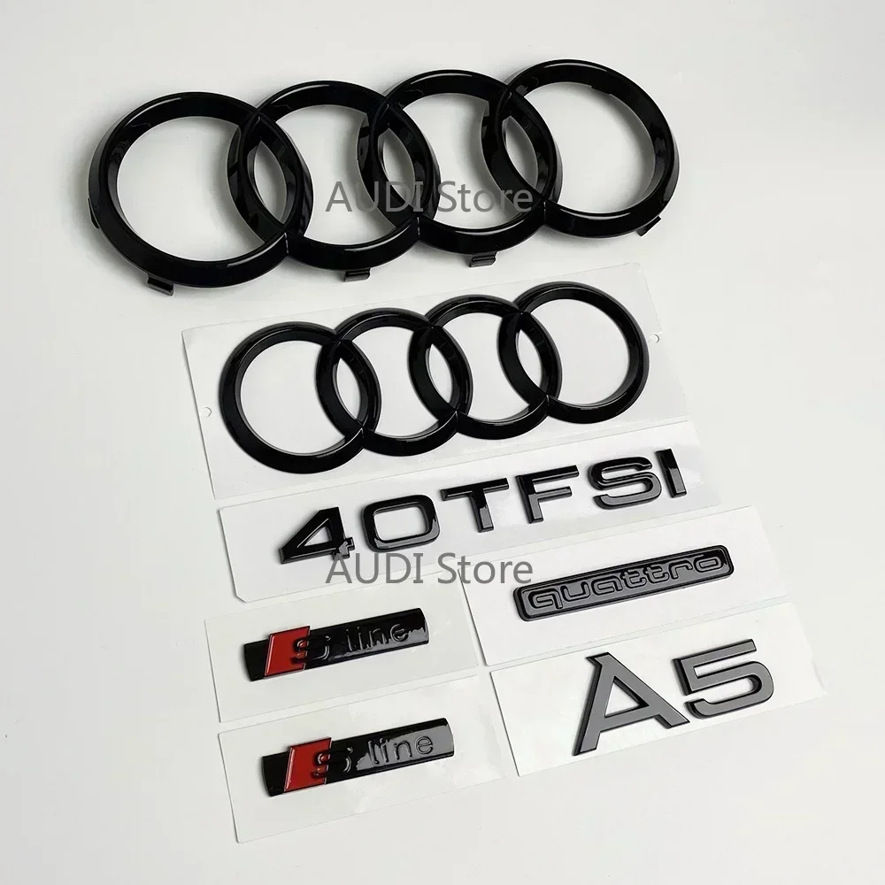 

AUDI A5 4-Ring logo ABS Black Car Hood Front Bonnet Grill Rear Trunk Emblem Badge Sticker A5 mark 40TFSI 45TFSI Quarrto Emblem