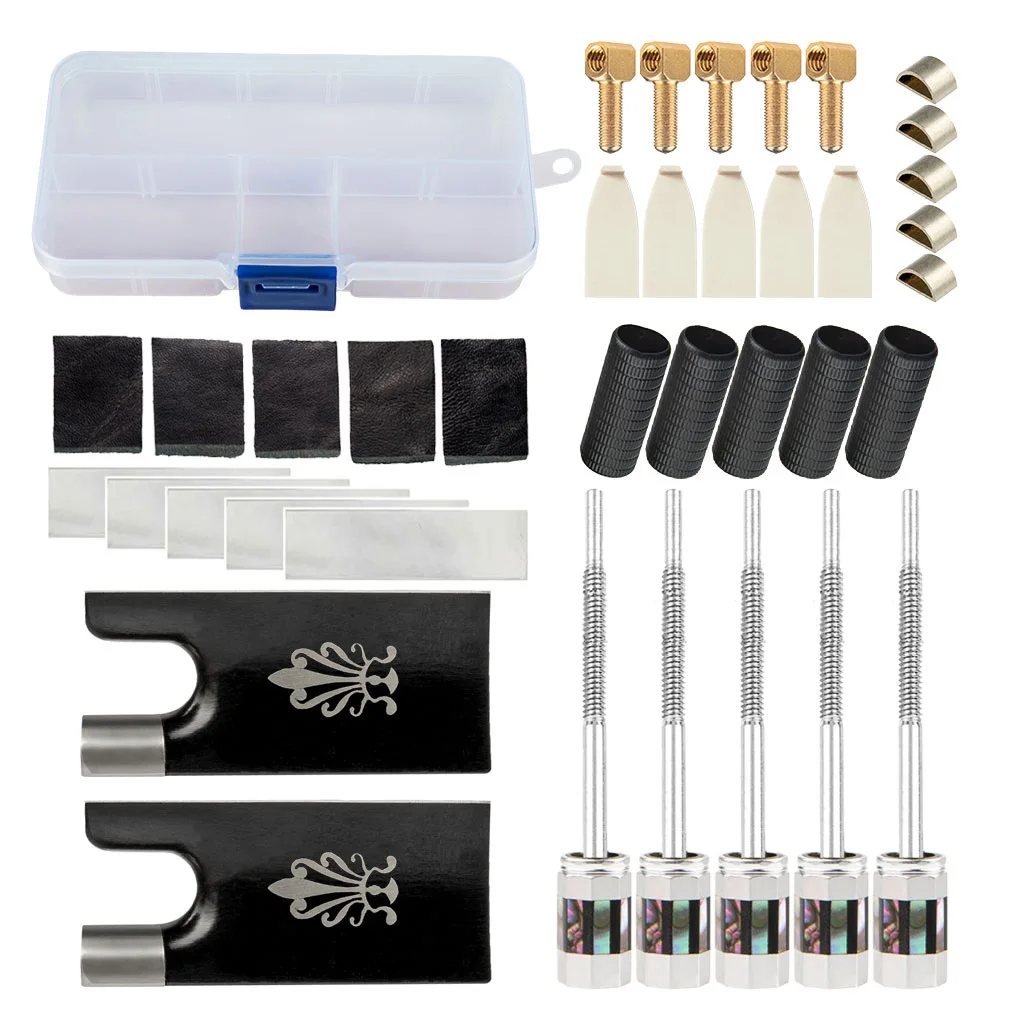 

Assorted Violin Bow Tips Violin Frog Eyelet Ferrules Screws Leather Winding With Case Kit Replacement For Bow Luthiers Making