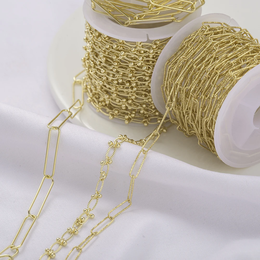 1Meter Paperclip Chain Gold Plated Brass Textured Rectangle Lace Heart Chain Component For Diy Bracelet Necklace Jewelry Making