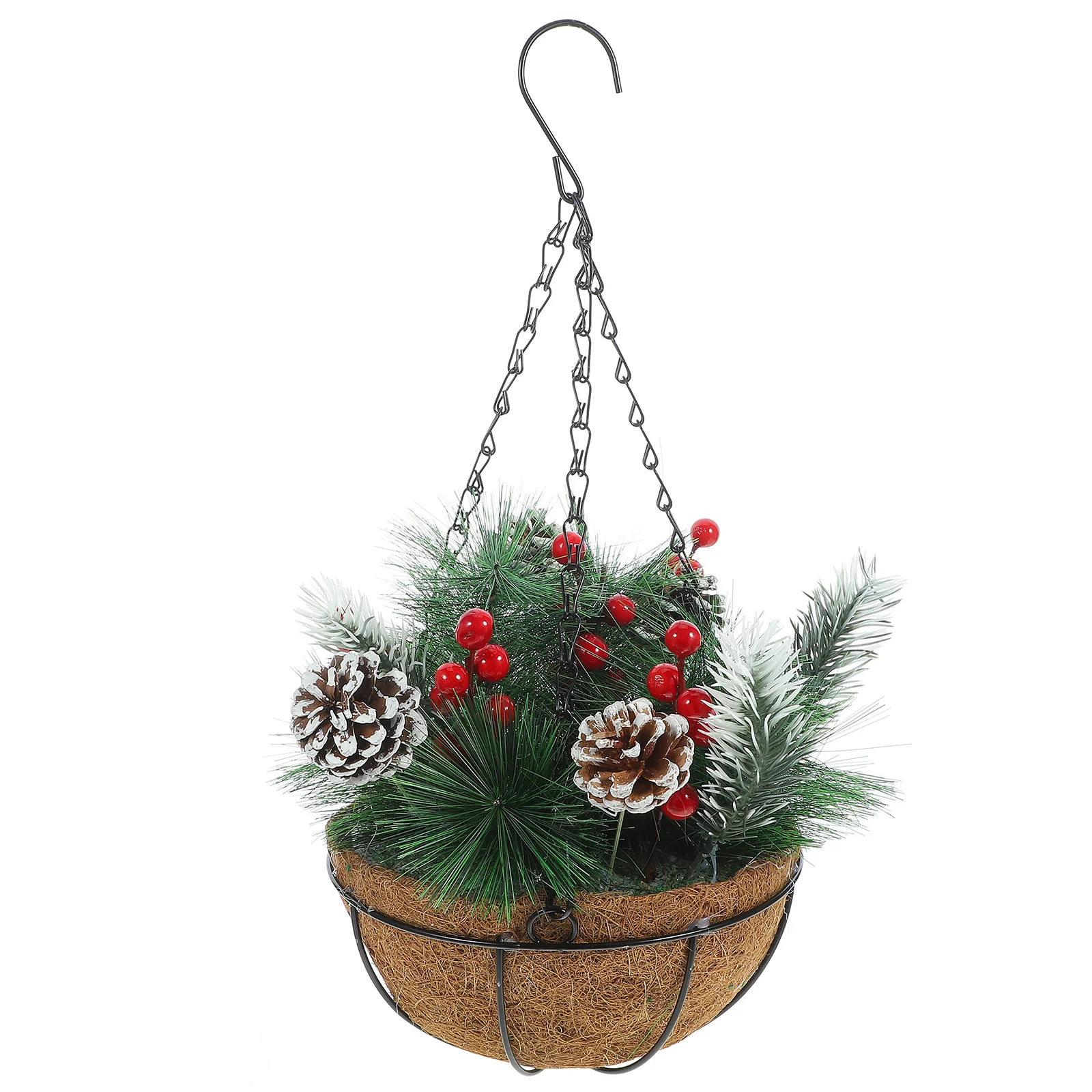 

1pc Christmas Flower Basket Decor Unique Xmas Hanging Ornament For Outdoor Festival Scene Decoration Artificial Plant Pendant
