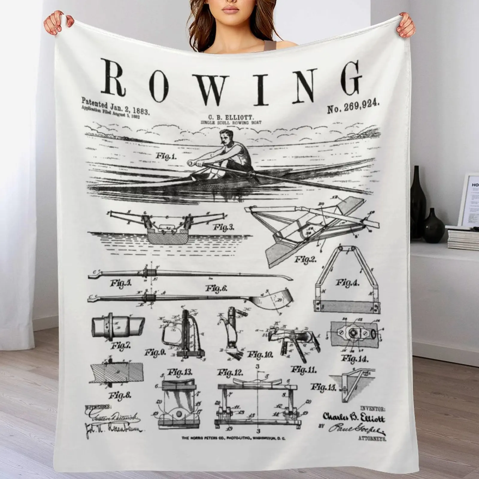 Rowing Sport Rower Sculling Single Scull Boat Vintage Patent Throw Blanket Thermals For Travel Heavy Blankets