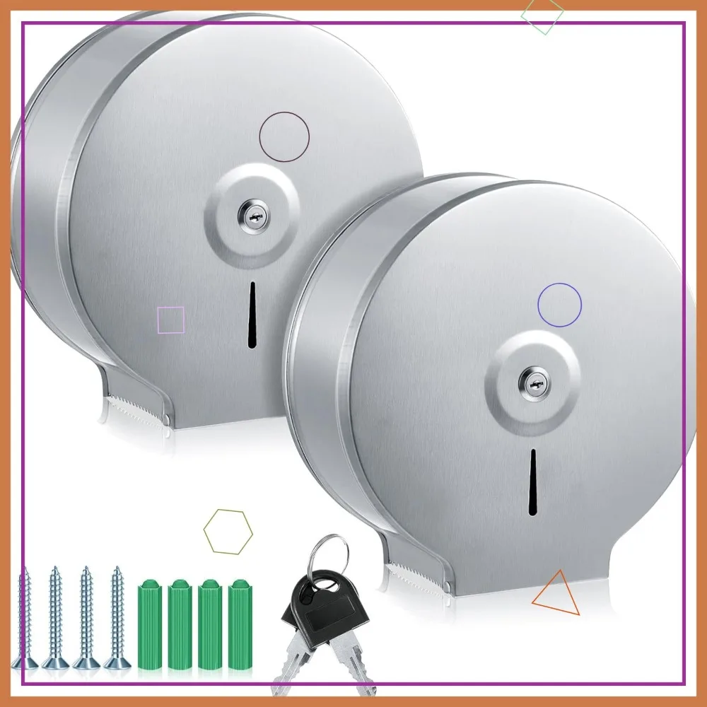 

2 Pcs Industrial Toilet Paper Holder Commercial Roll Dispenser Wall Mount Stainless Steel Jumbo Tissue for 9" Rolls, Silver