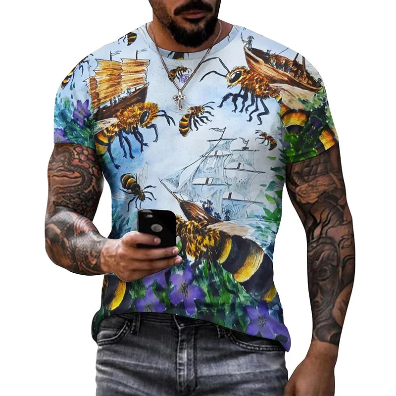 Honeycomb Bee Graphic T Shirt Fashion 3D Print T-shirt Summer Men Casual Street Tops Tee Shirts Women Oversized Sport Sweatshirt