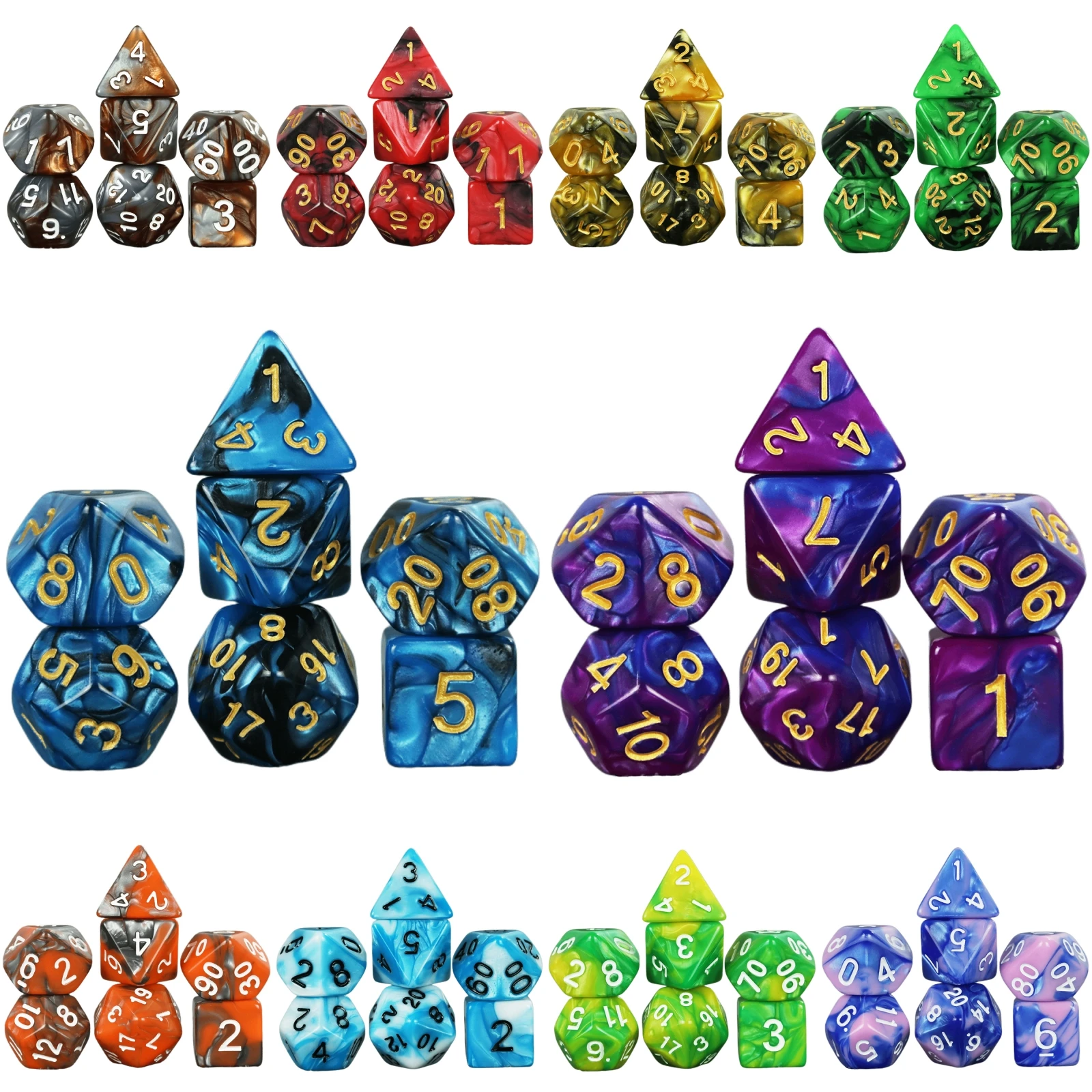 

DND Dice Set 7pcs/set Mixing Color Board Game Dice D4 D6 D8 D10 D% D12 D20 for Table Game DND RPG Card Game