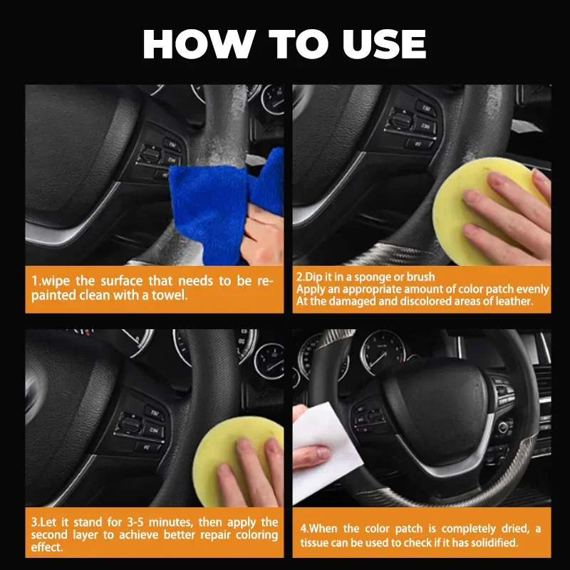 Pâte de réparation en simili cuir pour volants et sièges d'auto – Restaurer le simili cuir délavé, réparer les larmes et les rayures.