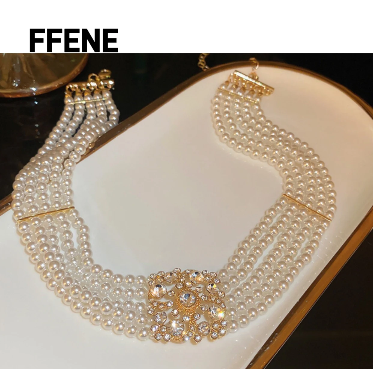 

Korean hollow pearl multi-layer necklace elegant collar chain luxurious high-end feeling necklace for women