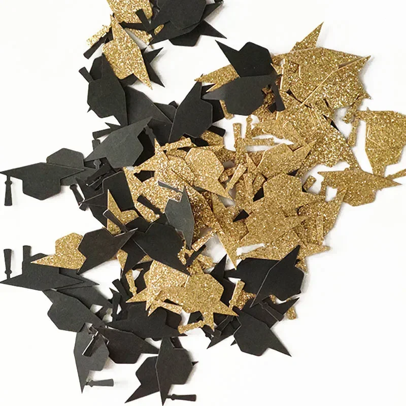 100Pc/Pack Gold Black Bachelor Hat Round Glitter Paper Confetti 3CM Graduation New Year Party Decor Bachelor Cap Grad Congrats